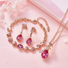 Crystal and Rose Necklace, Bracelet & Earrings Jewelry Set