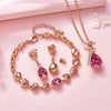 Crystal and Rose Necklace, Bracelet & Earrings Jewelry Set