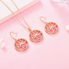 Rose Gold Tree of Life Pink Crystal Necklace & Earrings Jewelry Set
