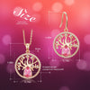Rose Gold Tree of Life Pink Crystal Necklace & Earrings Jewelry Set