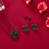 Black & Rose Gold Austrian Crystal Rose Flower Necklace & Earrings Jewelry Set