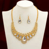 Peafowl Crystal & Gold Necklace & Earrings Jewelry Set