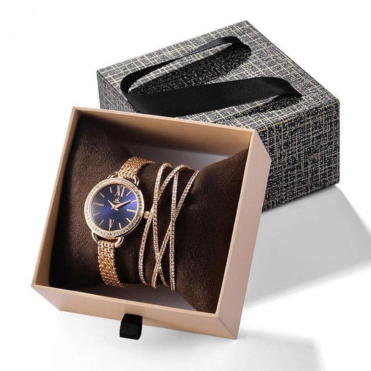 Luxury Quartz Watch & Crystal Bracelet or Bangle Jewelry Set