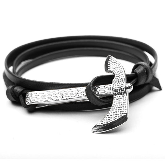 Multilayer Leather & Metal Axe Anchor Survival Charm Bracelet