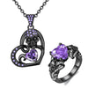 Skull and Cubic Zirconia Heart Necklace & Ring Jewelry Set