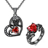 Skull and Cubic Zirconia Heart Necklace & Ring Jewelry Set