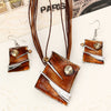 Multilayer Leather Chain Crystal Square Pendant Necklace & Earrings Jewelry Set