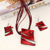 Multilayer Leather Chain Crystal Square Pendant Necklace & Earrings Jewelry Set