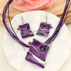 Multilayer Leather Chain Crystal Square Pendant Necklace & Earrings Jewelry Set