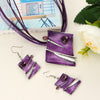 Multilayer Leather Chain Crystal Square Pendant Necklace & Earrings Jewelry Set