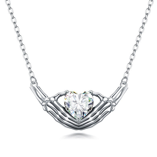 Hands and Crystal Heart Wedding Necklace