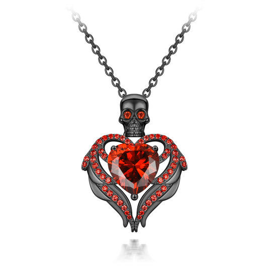 Skull and Cubic Zirconia & Crystal Heart Fashion Necklace