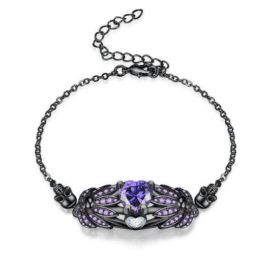 Skull and Crystal Heart Cubic Zirconia Fashion Bracelet