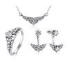 Cubic Zirconia Crown 925 Sterling Silver Necklace, Stud Earrings & Ring Wedding Jewelry Set