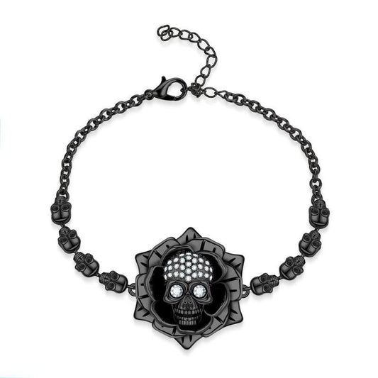 Flower and Cubic Zirconia & Crystal Skull Fashion Bracelet