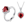 Red Crystal Heart 925 Sterling Silver Necklace & Ring Fashion Jewelry Set