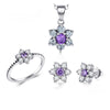 Crystal Flower 925 Sterling Silver Necklace, Stud Earrings & Ring Wedding Jewelry Set