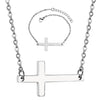 Gold or Silver Sideways Cross Necklace & Bracelet Jewelry Set