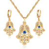 Gold Filigree Hamsa Hand and Evil Eye Necklace & Earrings Jewelry Set