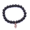 8mm Black Volcanic Natural Stone Beads & Alloy Hamsa Hand with Evil Eye Beaded Bracelet