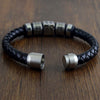 Leather & Stainless Lotus Steel Charm Bracelet
