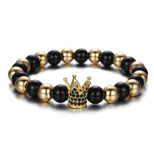 Micro-inlaid Black Cubic Zirconia Crown Beaded Bracelet