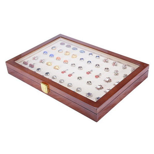 50 Pairs Assembly Luxury Glass Cover Cufflink Wooden Storage Box