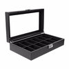 High-Grade 12-Slot Black Carbon Fiber Watch Box, Organizer, Holder, Storage & Container