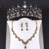 Baroque Vintage Black Crystal Tiara, Necklace & Earrings Wedding Jewelry Set