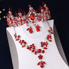 Silver-Plated Red Crystal, Flowers and Rhinestone Tiara, Necklace & Earrings Jewelry Set