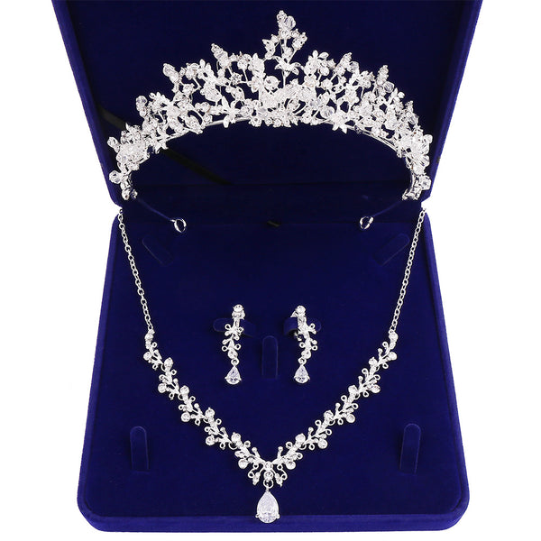 Crystal, Cubic Zirconia and Rhinestone Tiara, Necklace & Earrings Jewelry Set