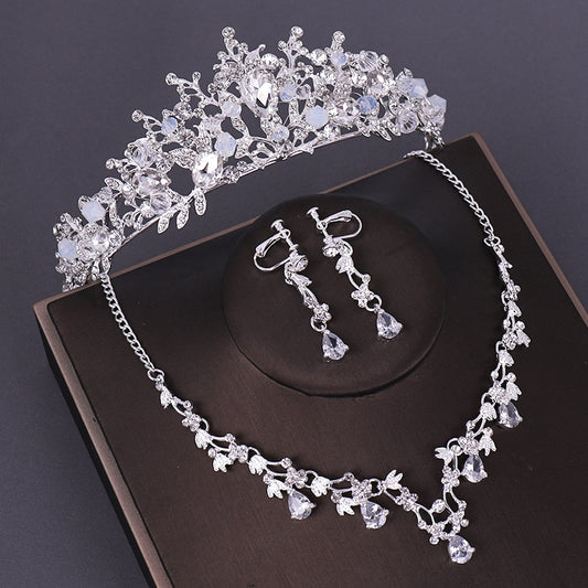 Crystal, Beads and Rhinestone Tiara, Necklace & Earrings Wedding Jewelry Set