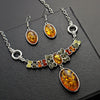 Oval and Bone Shape Colorful Baltic Synthetic Amber Necklace & Earrings Jewelry Set