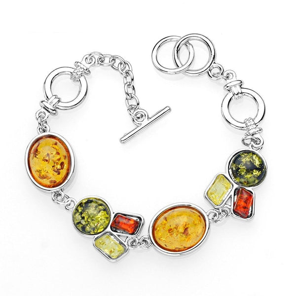 Oval Multicolor Baltic Synthetic Amber Link Chain Bracelet