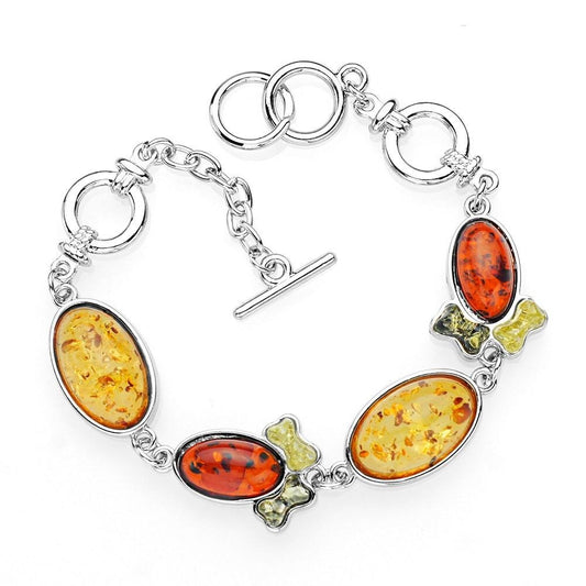 Oval and Bone Shape Colorful Baltic Synthetic Amber Link Chain Bracelet