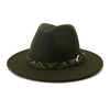 Vintage Wide Brim Faux Wool Fedora Hat with Colorful Snake Print Leather Band