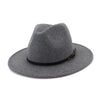 Flat Wide Brim Wool Felt Fedora Hat with Belt Buckle