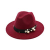 Handmade Wide Brim Felt Fedora Hat with Ivory Pearls