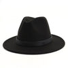 Classical Flat Brim Wool Felt Fedora Hat with Belt Band
