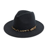 Flat Brim Wool Felt Fedora Hat with Leopard Print Belt Buckle
