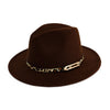 Flat Brim Wool Felt Fedora Hat with Leopard Print Belt Buckle