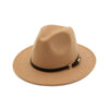 Belt Buckle Decor Flat Brim Wool Felt Fedora Hat
