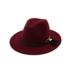 Wide Brim Wool Felt Fedora Hat with Feather Fringes Decoration