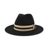 Ribbon Decor Flat Brim Faux Wool Felt Fedora Hat