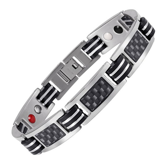 Carbon Fiber & Silver Men Titanium Magnetic Bracelet