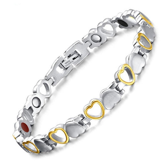 Heart Silver & Gold Plated Stainless Steel Magnetic Energy Bracelet