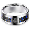Stainless Steel with Blue and Black Carbon Fiber Cut-out Inlay with Masonic Ring