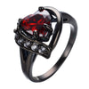 Red Heart & White Cubic Zirconia Black Engagement Ring