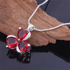 925 Sterling Silver Three Red Heart Clover Pendant Necklace