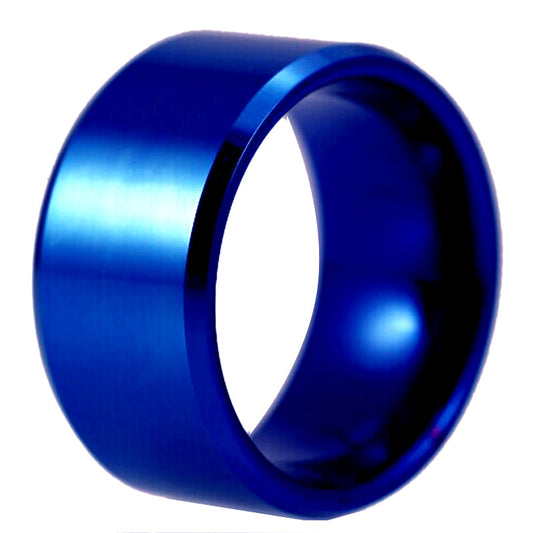 12mm Blue Beveled Tungsten Carbide Wedding Band
